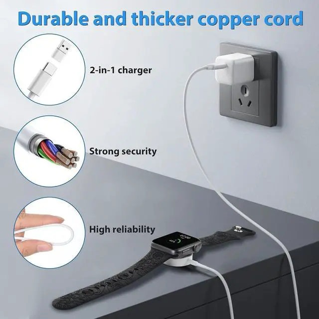 Alt view image 5 of 6 - ELUTENG Watch Charger Compatible for Apple Watch 2 Pack Magnetic Charging Cable with USB Adapter USB C Portable Charging Cable 6.56ft Compatible with Apple Watch Series 9 8 7 6 5 4 3 2 1 SE Ultra
