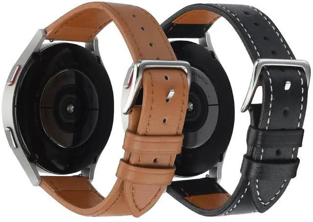 Main image of ELUTENG 2 Pack Leather Bands Compatible with Samsung Galaxy Watch 7 6 5 4 40mm 44mm/Watch 6 4 Classic Band 42mm 46mm 43mm 47mm, 20mm Soft Adjustable Slim Leather Band for Samsung watch bands women