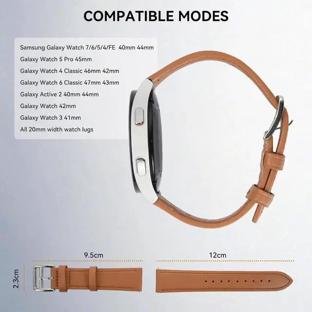 Alt view image 4 of 7 - ELUTENG 2 Pack Leather Bands Compatible with Samsung Galaxy Watch 7 6 5 4 40mm 44mm/Watch 6 4 Classic Band 42mm 46mm 43mm 47mm, 20mm Soft Adjustable Slim Leather Band for Samsung watch bands women