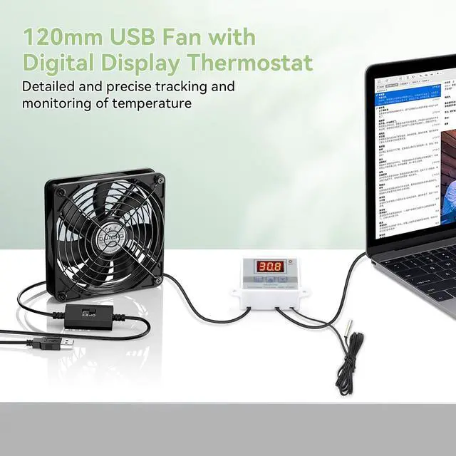 Alt view image 2 of 7 - ELUTENG USB Fan 120mm with Digital Temperature Controller, 5V USB Powered PC Computer Fan 1500RPM 3 Adjustable Speeds Electronic Cooling Lufter with Metal Grill for Laptop/TV Box/AV Cabinet/PS5/Router