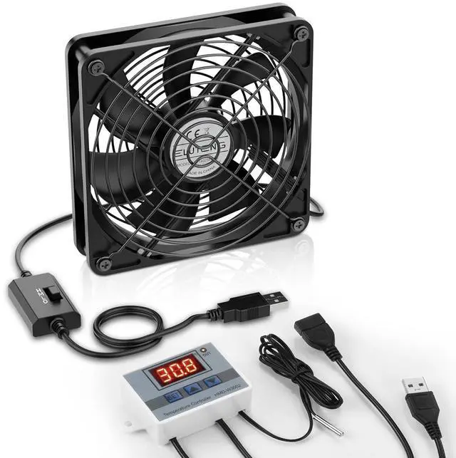 Main image of ELUTENG USB Fan 140mm with Digital Temperature Controller, 5V USB Powered PC Computer Fan 1500RPM 3 Adjustable Speeds Electronic Cooling Lufter with Metal Grill for Laptop/TV Box/AV Cabinet/PS5/Router