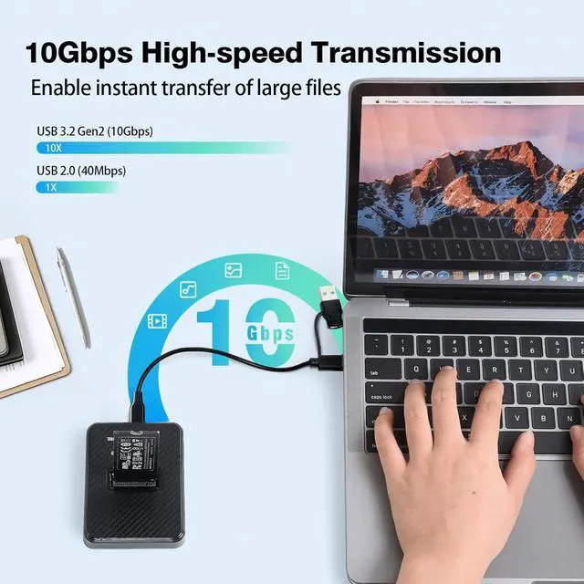 Alt view image 2 of 7 - ELUTENG M.2 NVMe SSD Docking Station, 10Gbps USB-C & USB-A PCIe SSD Reader, 2-in-1 Cable, B+M Key Compatible, Fits 2230/2242/2260/2280 SSD, No SATA/mSATA Support, Black