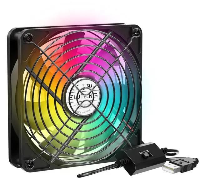 Main image of ELUTENG USB Computer Cooling Fan with 7 Color RGB Lighting, 3 Speed Controller 1100/1300/1500 RPM Small Exhaust Fan High Airflow Cooling Fan for Router Modem Receiver DVR PlayStation Xbox TV Box