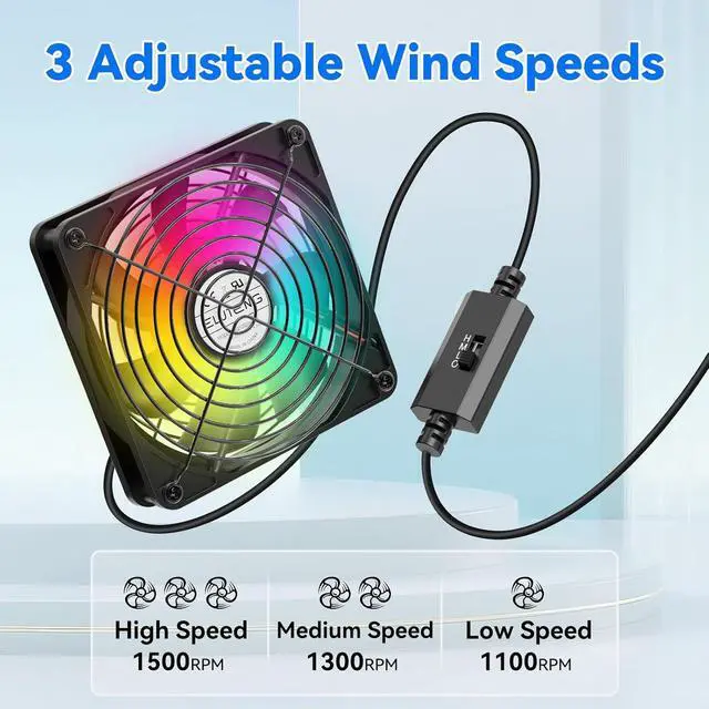 Alt view image 4 of 7 - ELUTENG USB Computer Cooling Fan with 7 Color RGB Lighting, 3 Speed Controller 1100/1300/1500 RPM Small Exhaust Fan High Airflow Cooling Fan for Router Modem Receiver DVR PlayStation Xbox TV Box