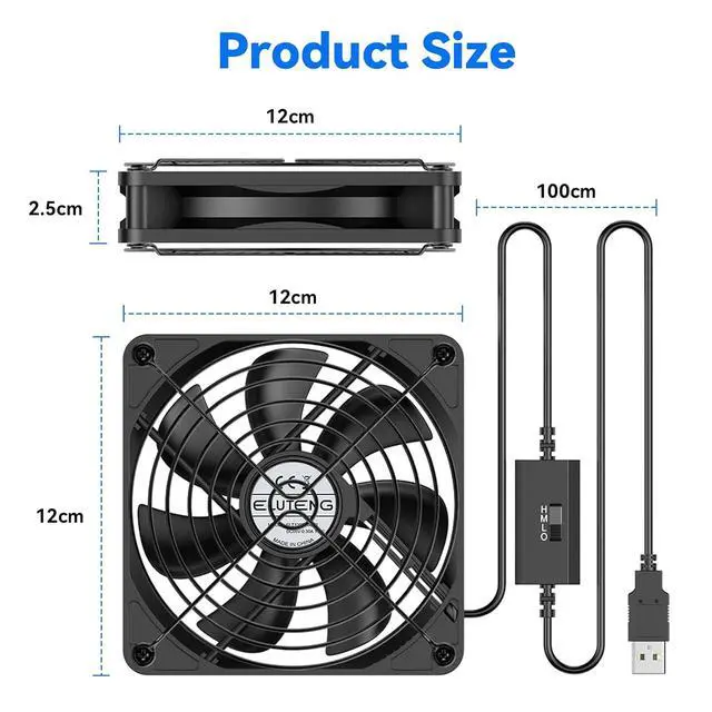 Alt view image 7 of 7 - ELUTENG USB Computer Cooling Fan with 7 Color RGB Lighting, 3 Speed Controller 1100/1300/1500 RPM Small Exhaust Fan High Airflow Cooling Fan for Router Modem Receiver DVR PlayStation Xbox TV Box