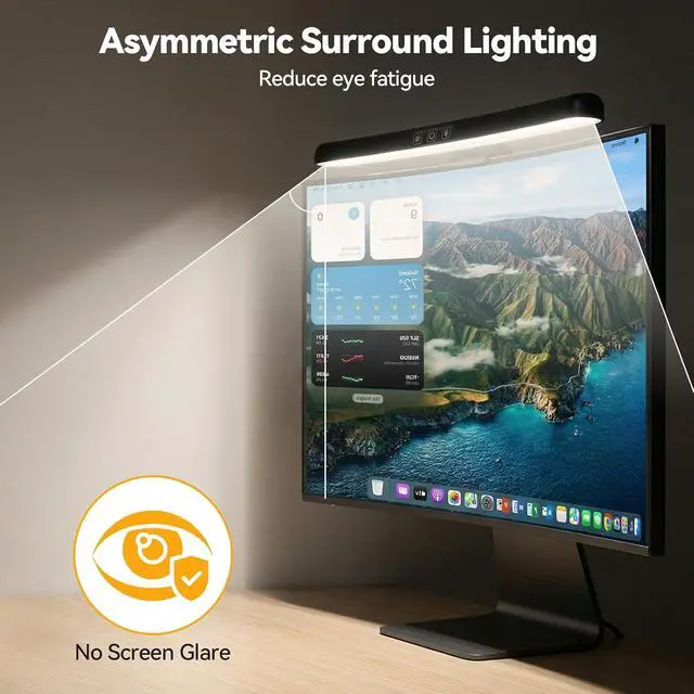 Alt view image 3 of 7 - ELUTENG Curved Monitor Light Bar, Black, 27-34 Inch PC Screen Lamp 15 RGB | Foldable Dual Light Stepless Dimmable Brightness & Color Temperature, Anti-Glare Desk Lamp for Gaming Office Home