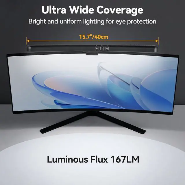 Alt view image 5 of 7 - ELUTENG Curved Monitor Light Bar, Black, 27-34 Inch PC Screen Lamp 15 RGB | Foldable Dual Light Stepless Dimmable Brightness & Color Temperature, Anti-Glare Desk Lamp for Gaming Office Home