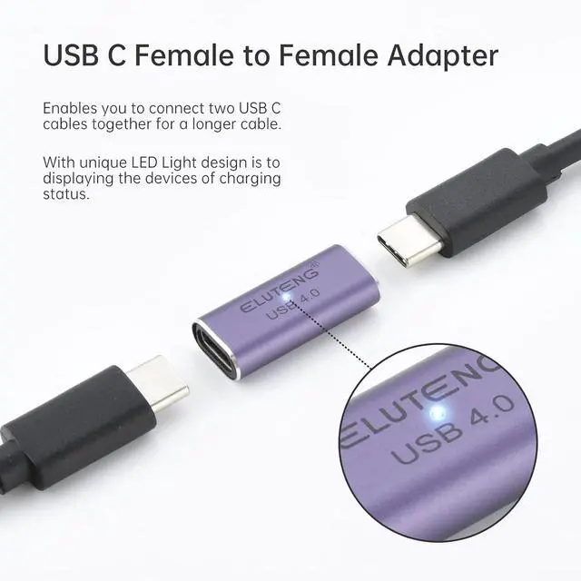 Alt view image 3 of 7 - ELUTENG 3 Pack Coupler 240W USB C to USB C Connector Female to Female Adapter 40Gbps Type C Extender Adapter Video Display for TV PC Laptop Tablet Phone and More Devices