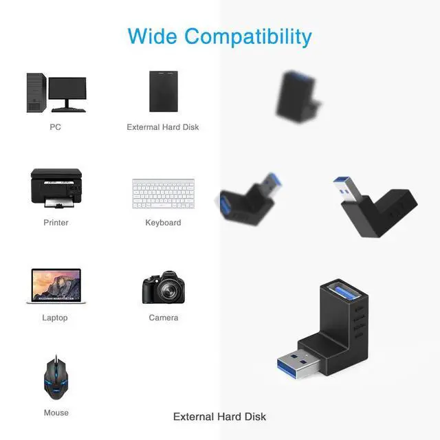 Alt view image 2 of 7 - ELUTENG 90 Degree USB 3.0 Adapter 6 Pack - Right Angle Male to Female Up/Down/Left/Right Connector - L Shaped Extension for PC, Laptop, Charger and More