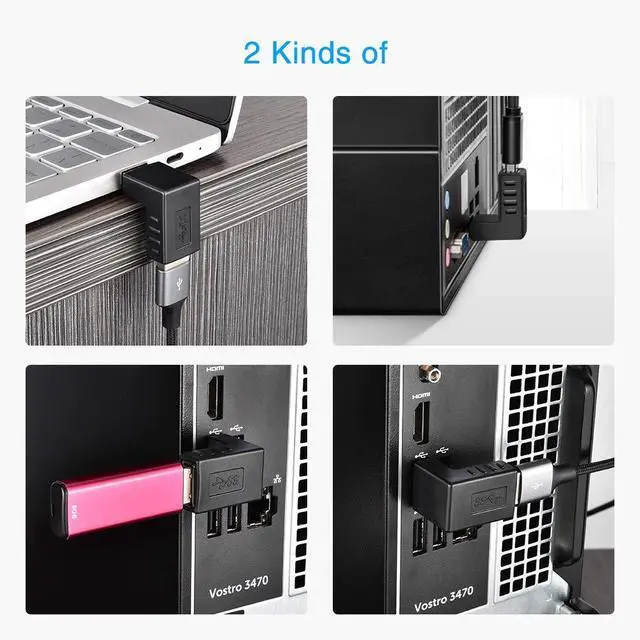 Alt view image 3 of 7 - ELUTENG 90 Degree USB 3.0 Adapter 6 Pack - Right Angle Male to Female Up/Down/Left/Right Connector - L Shaped Extension for PC, Laptop, Charger and More