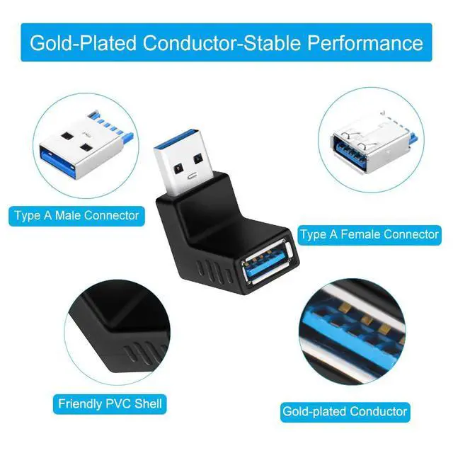 Alt view image 6 of 7 - ELUTENG 90 Degree USB 3.0 Adapter 6 Pack - Right Angle Male to Female Up/Down/Left/Right Connector - L Shaped Extension for PC, Laptop, Charger and More