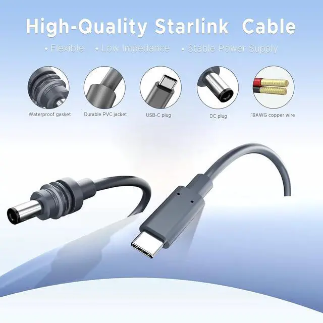 Alt view image 2 of 7 - ELUTENG Starlink Mini Power Cable 5ft Max 100W Input USB C to DC Cord Waterproof USB Type C to DC Cable 18AWG Starlink Mini Accessories Compatible with 65W PD & 28V PPS 20V Protocols 1.5M/5Ft