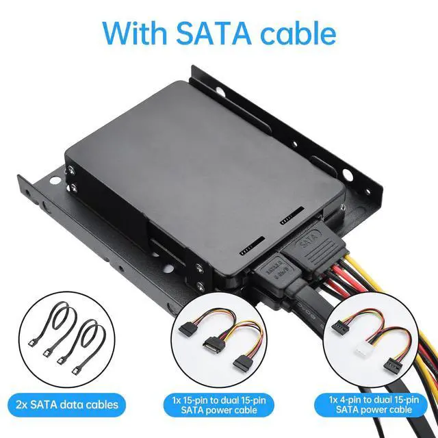 Alt view image 4 of 7 - 2 Pack Double-Deck SSD Mounting Bracket SSD Adapter 2.5" to 3.5" Hard Drive with SATA Cable and Power Splitter Cable Metal SSD HDD Holder Compatible with 2.5 to 3.5 Drive Bay