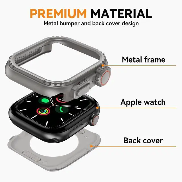 Alt view image 2 of 7 - ELUTENG Metal Case for Apple Watch Durable Full-Coverage Stainless Steel Case Stylish and Aesthetic Compatible with Apple Watch Series 10 46mm