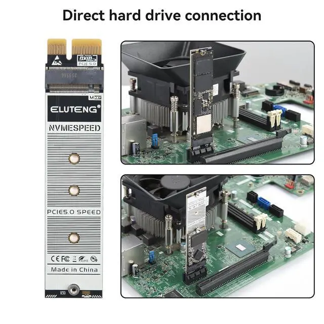 Alt view image 4 of 7 - ELUTENG M.2 NVMe to PCIe Adapter with Aluminum Heatsink, Supports PCIe X1/X4/X8/X16, Low Profile Bracket, 2230/2242/2260/2280 M.2 SSD, Up to 4TB