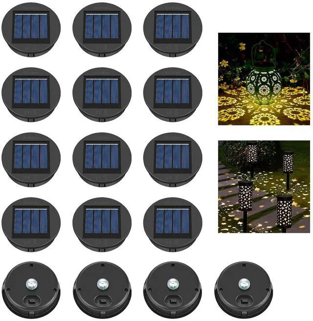 Main image of ELUTENG Solar Light Replacement Top 16 Pack (Top Size 3.15 inch, Bottom Size 2.83 inch) LED Solar Lantern Light Lids Outdoor Waterproof Replacement Solar Light Tops Warm White LED