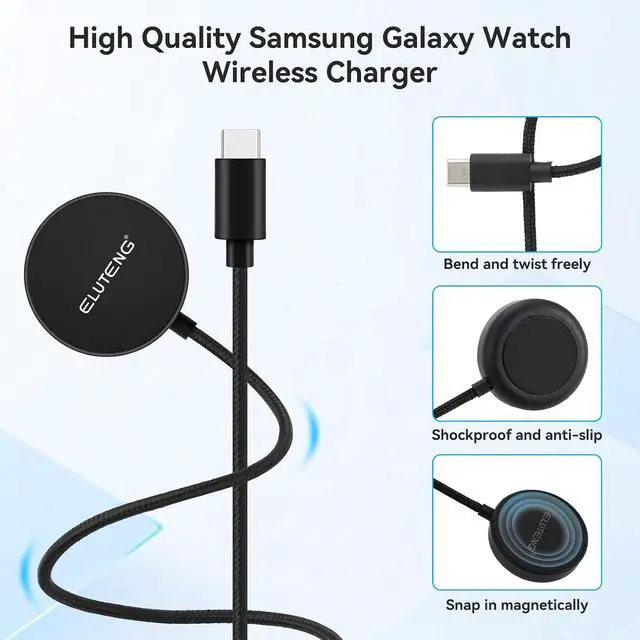 Alt view image 6 of 7 - ELUTENG Charger for Samsung Galaxy Watch 7 6 5 4 3.3FT/1M USB C Wireless Charging Cable Dock with USB Adapter Magnetic Charger Cable Cord for Galaxy Watch 6 Classic 5 Pro 4 Classic Ultra Active 2