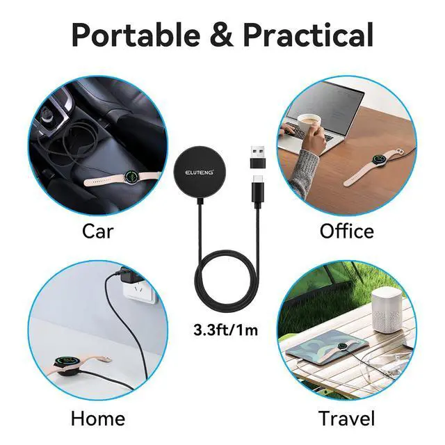 Alt view image 7 of 7 - ELUTENG Charger for Samsung Galaxy Watch 7 6 5 4 3.3FT/1M USB C Wireless Charging Cable Dock with USB Adapter Magnetic Charger Cable Cord for Galaxy Watch 6 Classic 5 Pro 4 Classic Ultra Active 2