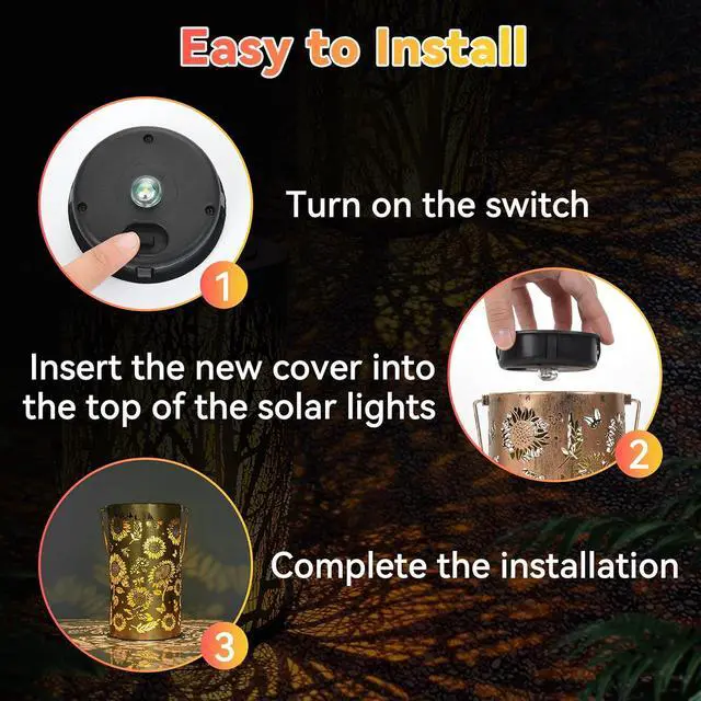 Alt view image 6 of 7 - ELUTENG Solar Light Replacement Top 16 Pack (Top Size 3.15 inch, Bottom Size 2.83 inch) LED Solar Lantern Light Lids Outdoor Waterproof Replacement Solar Light Tops Warm White LED