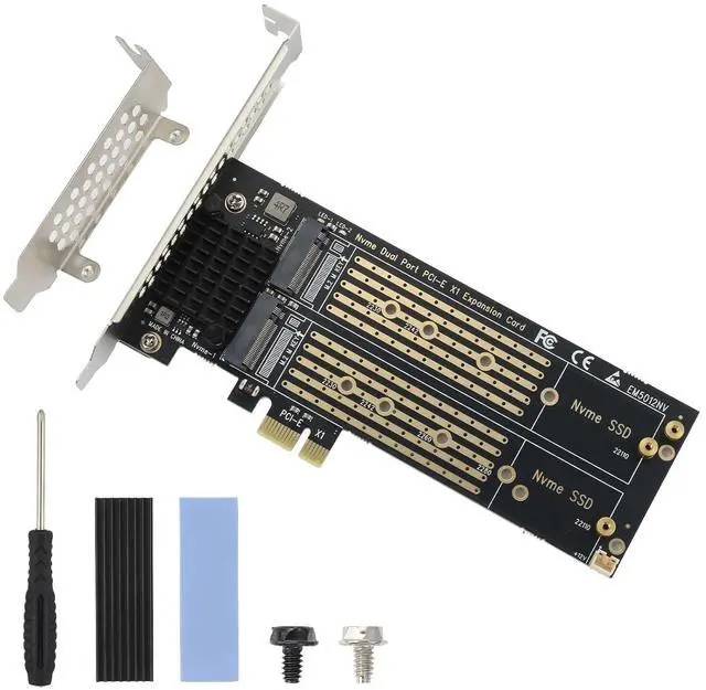 Main image of ELUTENG Dual M.2 NVMe to PCIe Adapter with Heat Sink - M-Key B&M Key 2230/2242/2260/2280 SSD NVMe PCIe Card - Low Profile Bracket - Supports PCI-Express X1/X4/X8/X16 Slots