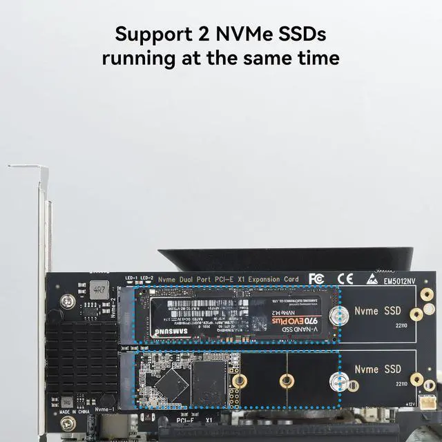 Alt view image 2 of 7 - ELUTENG Dual M.2 NVMe to PCIe Adapter with Heat Sink - M-Key B&M Key 2230/2242/2260/2280 SSD NVMe PCIe Card - Low Profile Bracket - Supports PCI-Express X1/X4/X8/X16 Slots
