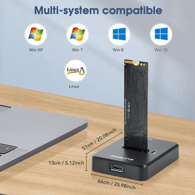 Alt view image 7 of 7 - ELUTENG M.2 NVMe & SATA to USB C Docking Station Dual Protocol 10Gbps External SSD Enclosure for M Key, B+M Key Support 2280 2260 2242 2230 SSDs with 2in1 Cable