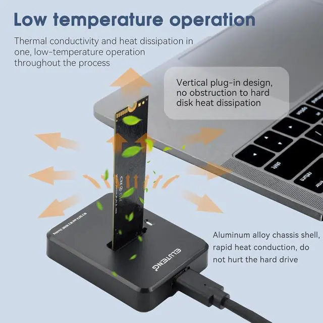 Alt view image 6 of 7 - ELUTENG M.2 NVMe & SATA to USB C Docking Station Dual Protocol 10Gbps External SSD Enclosure for M Key, B+M Key Support 2280 2260 2242 2230 SSDs with 2in1 Cable
