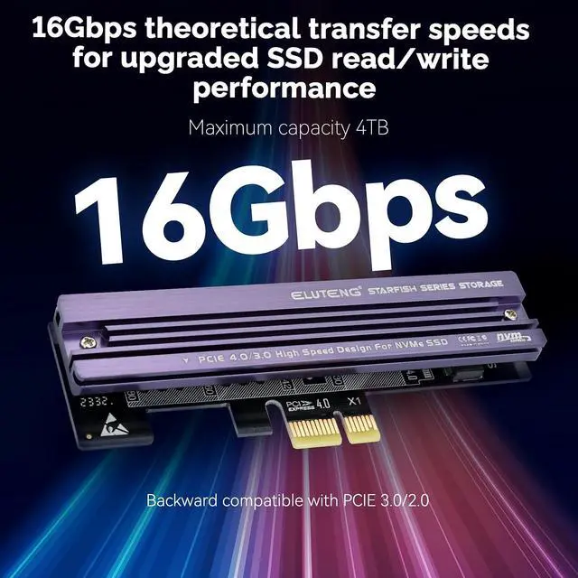 Alt view image 2 of 7 - ELUTENG PCIe NVMe Adapter with Aluminum Heatsink M.2 PCIe Adapter Supports PCI-Express X1 X4 X8 X16 Slots NVMe PCIe Card Low Profile Bracket Max 4TB Support 2230 2242 2260 2280 SSD
