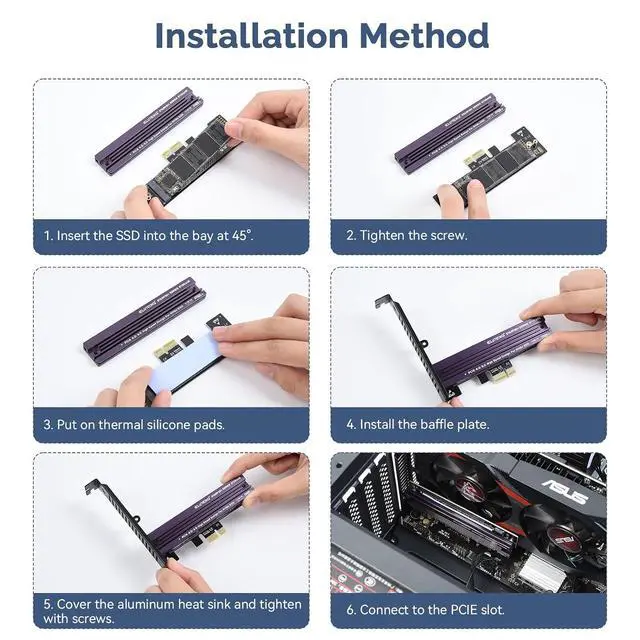 Alt view image 4 of 7 - ELUTENG PCIe NVMe Adapter with Aluminum Heatsink M.2 PCIe Adapter Supports PCI-Express X1 X4 X8 X16 Slots NVMe PCIe Card Low Profile Bracket Max 4TB Support 2230 2242 2260 2280 SSD