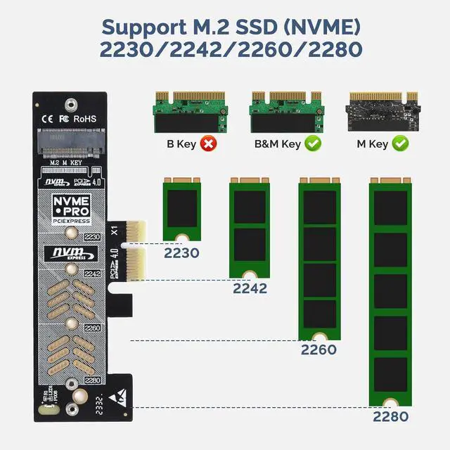 Alt view image 6 of 7 - ELUTENG PCIe NVMe Adapter with Aluminum Heatsink M.2 PCIe Adapter Supports PCI-Express X1 X4 X8 X16 Slots NVMe PCIe Card Low Profile Bracket Max 4TB Support 2230 2242 2260 2280 SSD