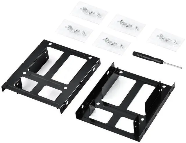 Main image of ELUTENG 2.5" to 3.5" Hard Drive Adapter, 2-Pack Double-Deck HDD SSD Mounting Bracket, Metal HDD SSD Holder with Mounting Screws, Internal Hard Drive Bay Mounting Bracket for PC