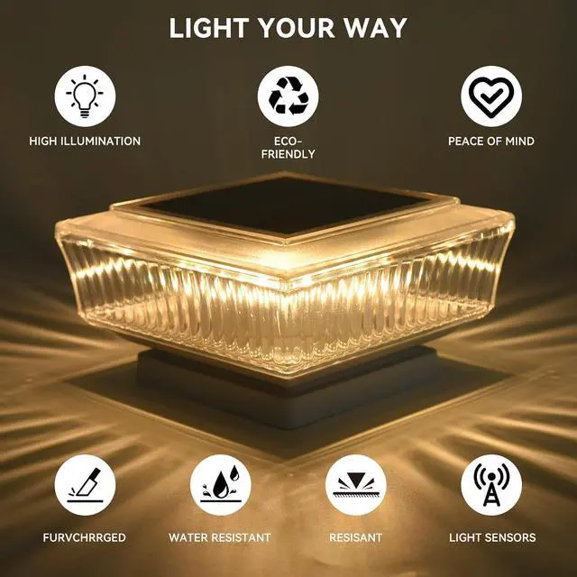 Alt view image 2 of 7 - ELUTENG Solar Post Cap Lights, IP64 Waterproof Outdoor LED Fence Post Lights for 4x4 Wood & Vinyl Posts, High Brightness Solar Deck Lights for Patio, Porch, Yard and Garden Decoration