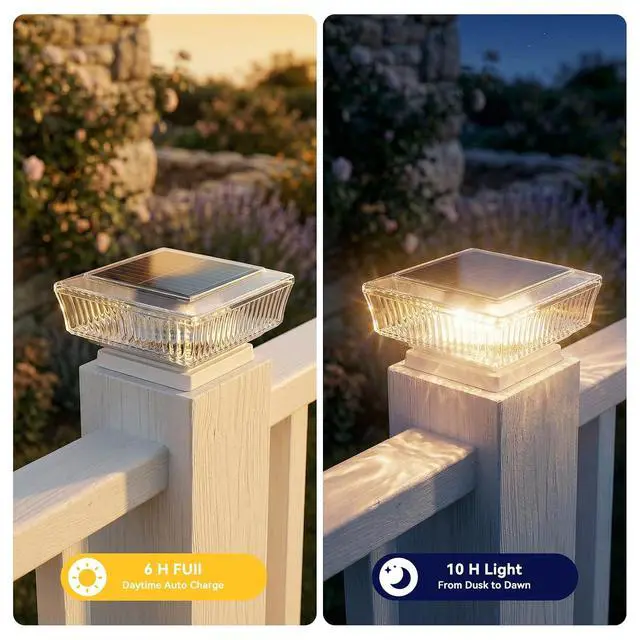 Alt view image 3 of 7 - ELUTENG Solar Post Cap Lights, IP64 Waterproof Outdoor LED Fence Post Lights for 4x4 Wood & Vinyl Posts, High Brightness Solar Deck Lights for Patio, Porch, Yard and Garden Decoration