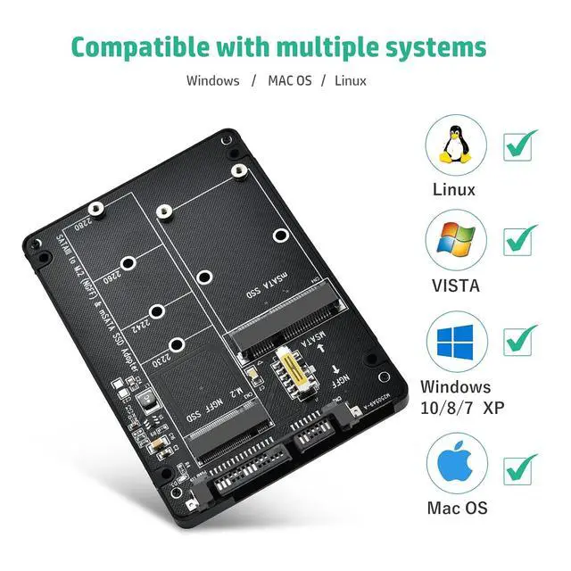 Alt view image 7 of 7 - ELUTENG M.2 to SATA Adapter - 2 in 1 Converter for MSATA/M.2 NGFF SSD to 2.5" SATA III, Supports B&M Key, Not for M Key