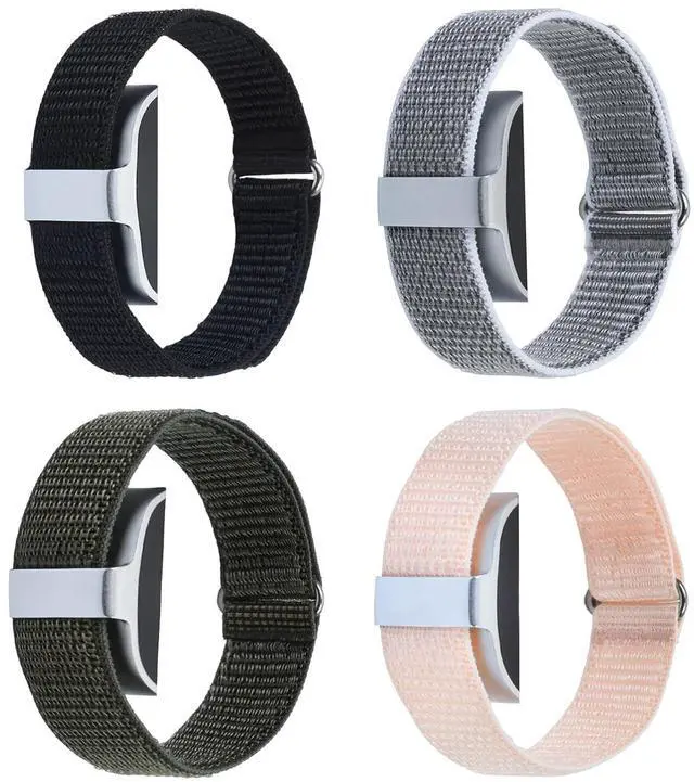 Main image of ELUTENG 4 Pack Nylon Replacement Bands 20mm Compatible with Hume Band Replacement Strap High-Tack Hook & Loop Wristband Light Soft Breathable Nylon for Hume, Sports & Summer, Black, Grey, Green, Pink