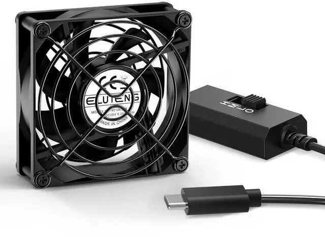 Main image of ELUTENG USB-C Powered Fan 80mm Double Sided Metal Gril USB C Fans with 3 Adjustable Speeds Silent Hydraulic Computer Cabinet Cooling 8cm for Router, Receiver, TV Box, DVR, Xbox, PS6, Cabinet