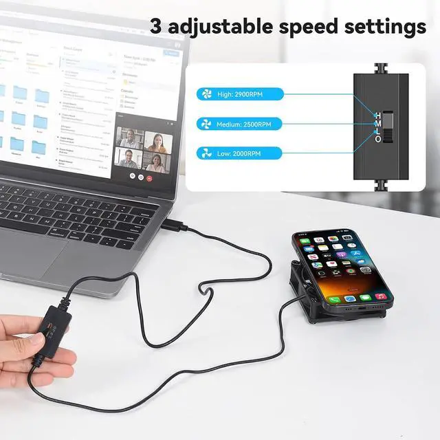 Alt view image 3 of 7 - ELUTENG USB-C Powered Fan 80mm Double Sided Metal Gril USB C Fans with 3 Adjustable Speeds Silent Hydraulic Computer Cabinet Cooling 8cm for Router, Receiver, TV Box, DVR, Xbox, PS6, Cabinet