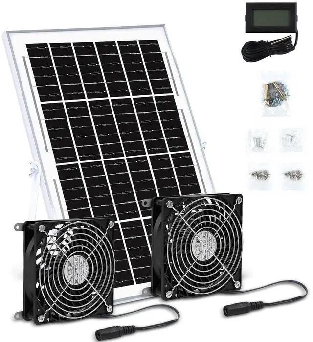 Main image of ELUTENG Solar Powered Fan 5 Inch 15W Max 3000 RPM Waterproof Dual Solar Exhaust Fans with 10ft DC Cable and Installation Kits Chicken Coop Ventilator for Greenhouse, Shed, Pet House, Outdoors