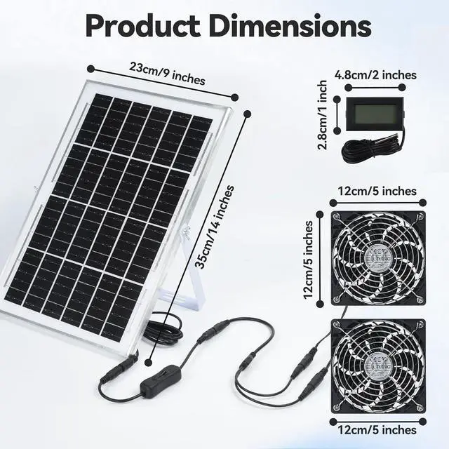 Alt view image 6 of 7 - ELUTENG Solar Powered Fan 5 Inch 15W Max 3000 RPM Waterproof Dual Solar Exhaust Fans with 10ft DC Cable and Installation Kits Chicken Coop Ventilator for Greenhouse, Shed, Pet House, Outdoors