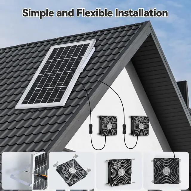 Alt view image 7 of 7 - ELUTENG Solar Powered Fan 5 Inch 15W Max 3000 RPM Waterproof Dual Solar Exhaust Fans with 10ft DC Cable and Installation Kits Chicken Coop Ventilator for Greenhouse, Shed, Pet House, Outdoors