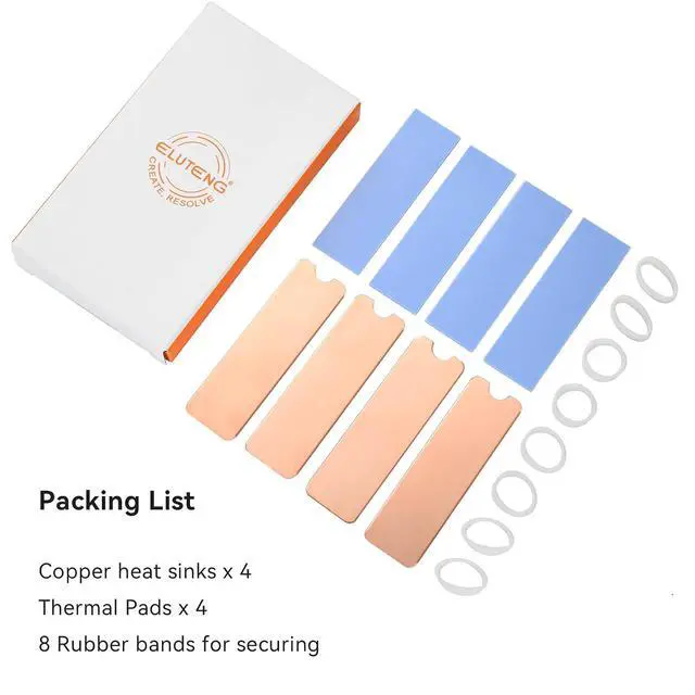 Alt view image 7 of 7 - ELUTENG M.2 SSD Heatsink Copper 4PCS 2280 SSD Heat Sink with NVMe SSD Thermal Pad NVMe Heat Sink with Rubber Straps for PC/PS5 M.2 PCIE NVMe SSD or M.2 SATA SSD