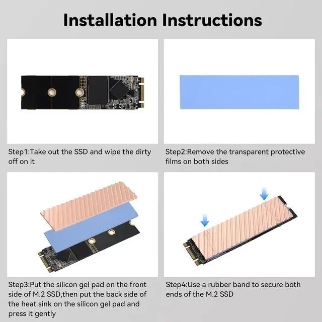 Alt view image 3 of 7 - ELUTENG M.2 SSD Heatsink 2PCS 2280 SSD Heat Sink with NVMe SSD Thermal Pad NVMe Heat Sink with 8 Black Rubber Straps for PC/PS5 M.2 PCIE NVMe SSD or M.2 SATA SSD