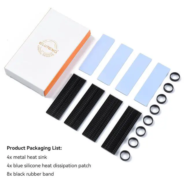 Alt view image 7 of 7 - ELUTENG M.2 SSD Heatsink 4PCS 2280 SSD Heat Sink with NVMe SSD Thermal Pad NVMe Heat Sink with 8 Black Rubber Straps for PC/PS5 M.2 PCIE NVMe SSD or M.2 SATA SSD