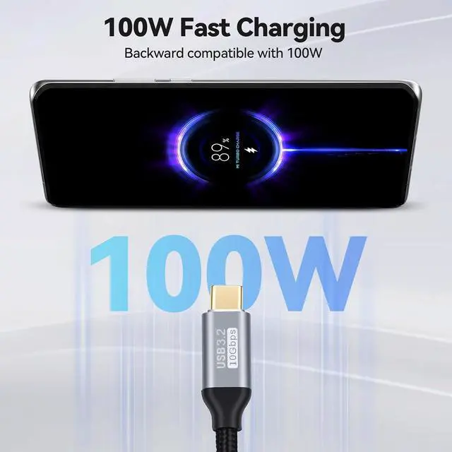 Alt view image 3 of 7 - ELUTENG Right Angle USB C to USB C Cable 6.6ft 10Gbps High Speed Transfer 100W Type C Fast Charging Cord 4K@60Hz Durable Nylon Braided USBC Cables 2m for Phone, MacBook, Laptop, VR Link, Steam Deck