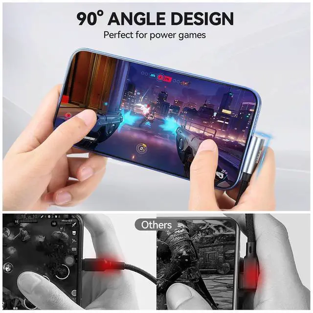 Alt view image 2 of 7 - ELUTENG Right Angle USB C to USB C Cable 6.6ft 10Gbps High Speed Transfer 100W Type C Fast Charging Cord 4K@60Hz Durable Nylon Braided USBC Cables 2m for Phone, MacBook, Laptop, VR Link, Steam Deck