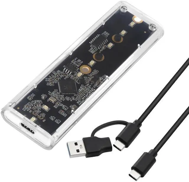Main image of ELUTENG Transparent M.2 NVMe SSD Enclosure with Colorful LED Lights, 10Gbps M2 SSD Enclosure Tool-Free NVMe to USB Adapter External Enclosure for M-Key SSD 2230 2242 2260 2280 Sizes Support UASP Trim
