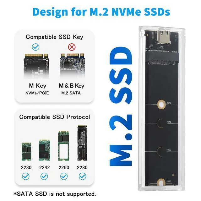 Alt view image 2 of 7 - ELUTENG Transparent M.2 NVMe SSD Enclosure with Colorful LED Lights, 10Gbps M2 SSD Enclosure Tool-Free NVMe to USB Adapter External Enclosure for M-Key SSD 2230 2242 2260 2280 Sizes Support UASP Trim