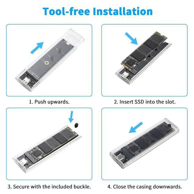 Alt view image 7 of 7 - ELUTENG Transparent M.2 NVMe SSD Enclosure with Colorful LED Lights, 10Gbps M2 SSD Enclosure Tool-Free NVMe to USB Adapter External Enclosure for M-Key SSD 2230 2242 2260 2280 Sizes Support UASP Trim