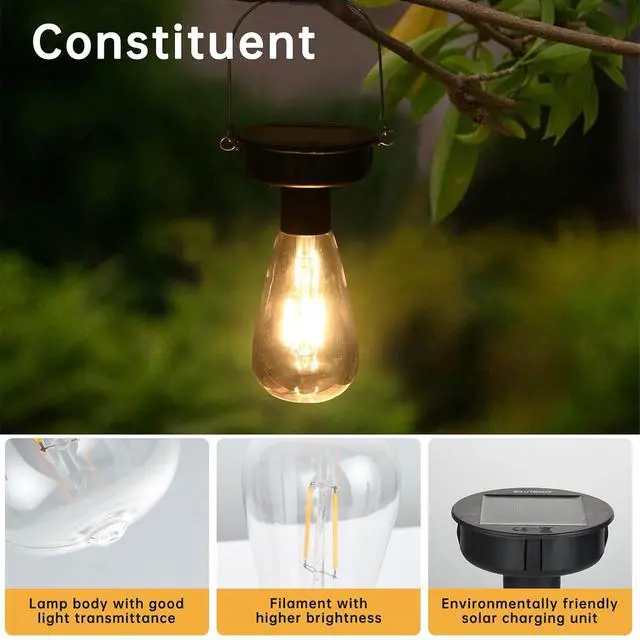 Alt view image 2 of 7 - ELUTENG 4 Pack Solar Hanging Lights - Replacement Top with Bulb (2.75 Inch) - Waterproof Solar Lantern Accessories for DIY Outdoor Lanterns