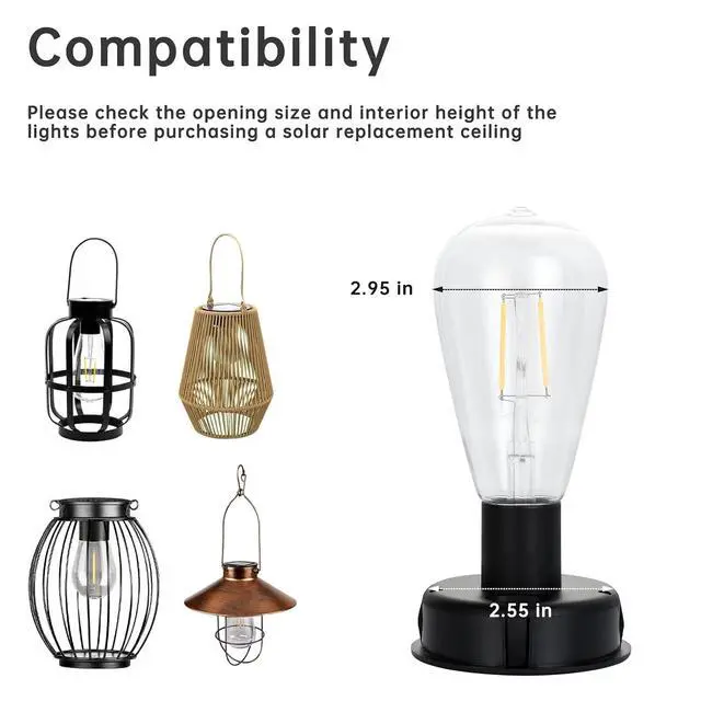 Alt view image 6 of 7 - ELUTENG 4 Pack Solar Hanging Lights - Replacement Top with Bulb (2.75 Inch) - Waterproof Solar Lantern Accessories for DIY Outdoor Lanterns